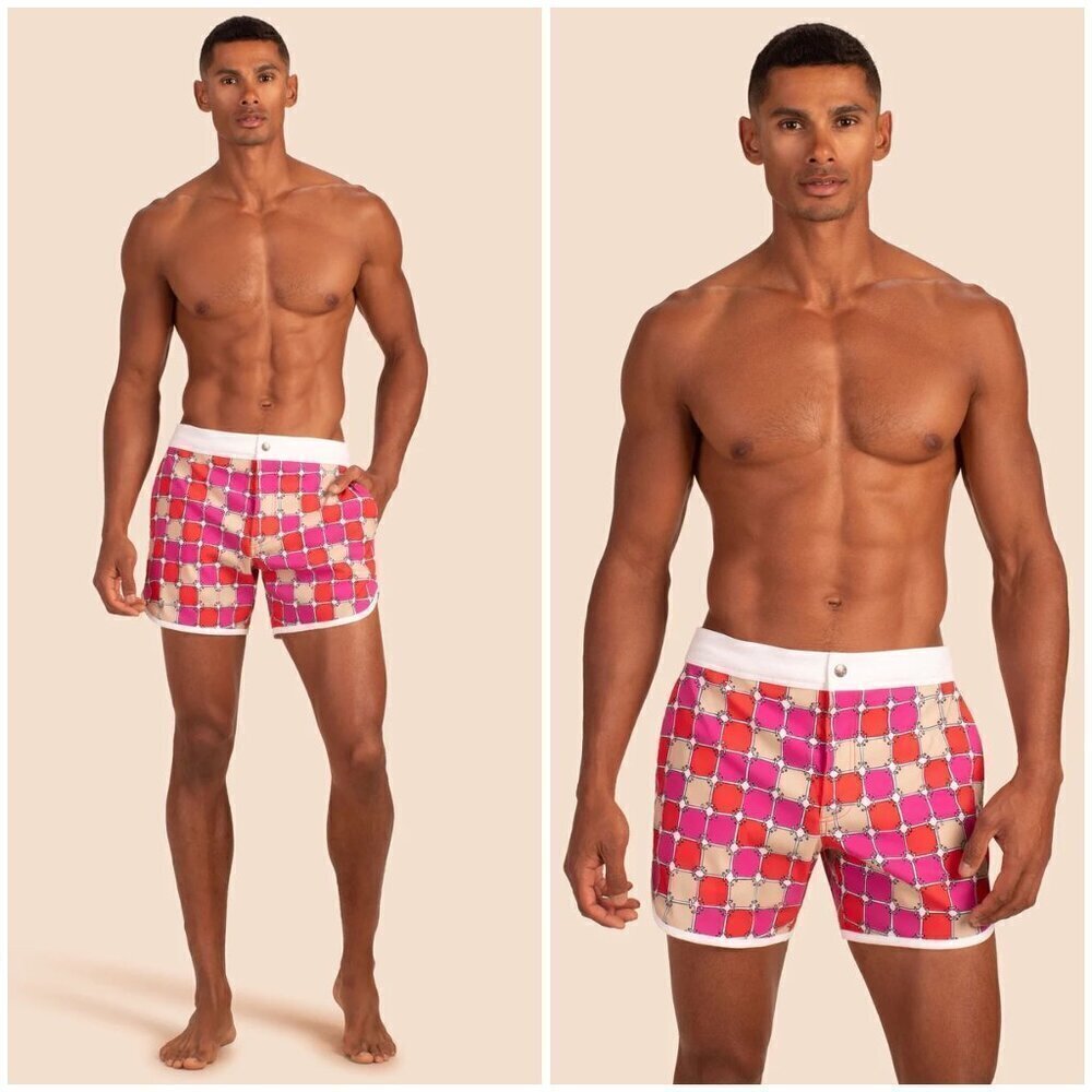 MR TURK by TRINA TURK Surfside Board Short ~ Sunrise Squares Woven Swim Print 28
